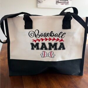Baseball Mama Canvas Tote Bag - Black & White